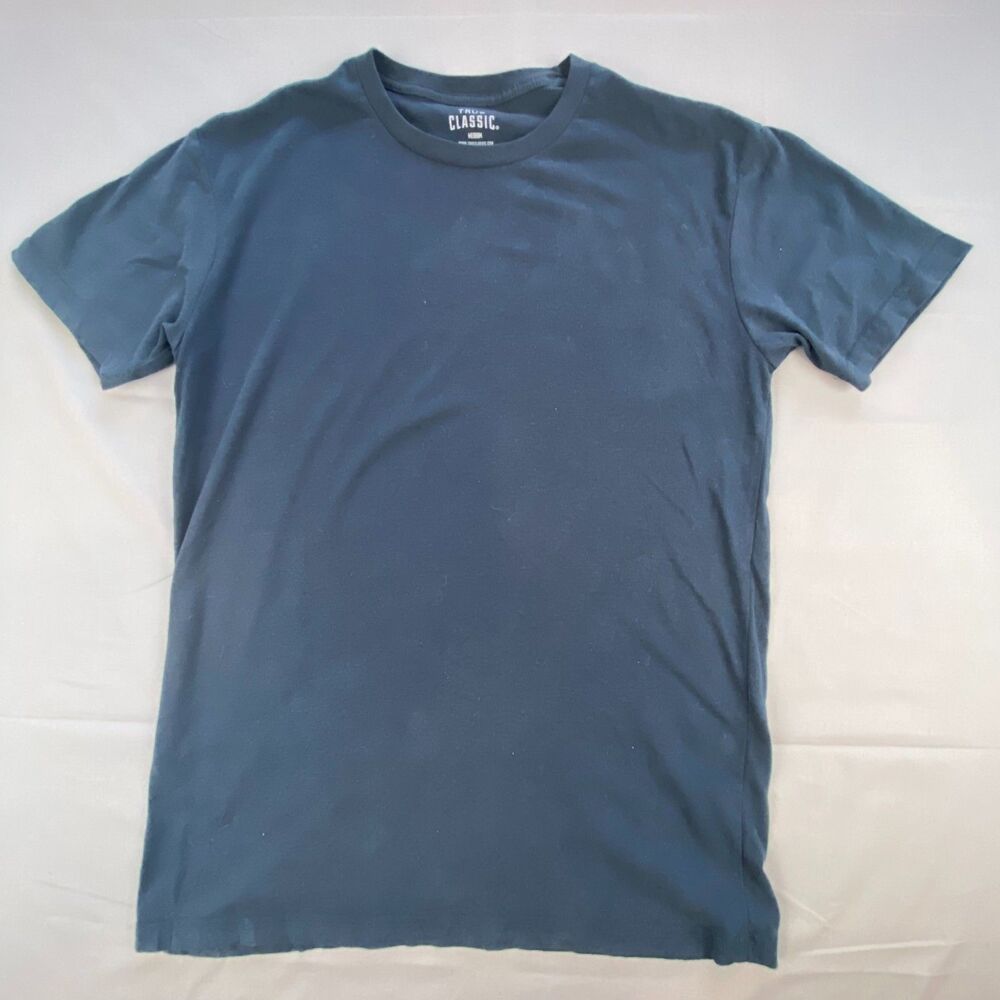 True Classic Mens Short Sleeve Crew Neck T-Shirt Size M Blue Solid Fitted Tee